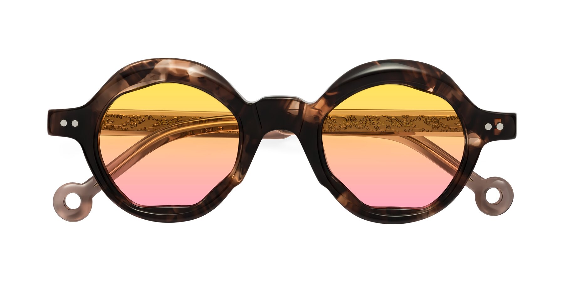 Folded Front of Skoe in Brown Gemstones with Yellow / Pink Gradient Lenses
