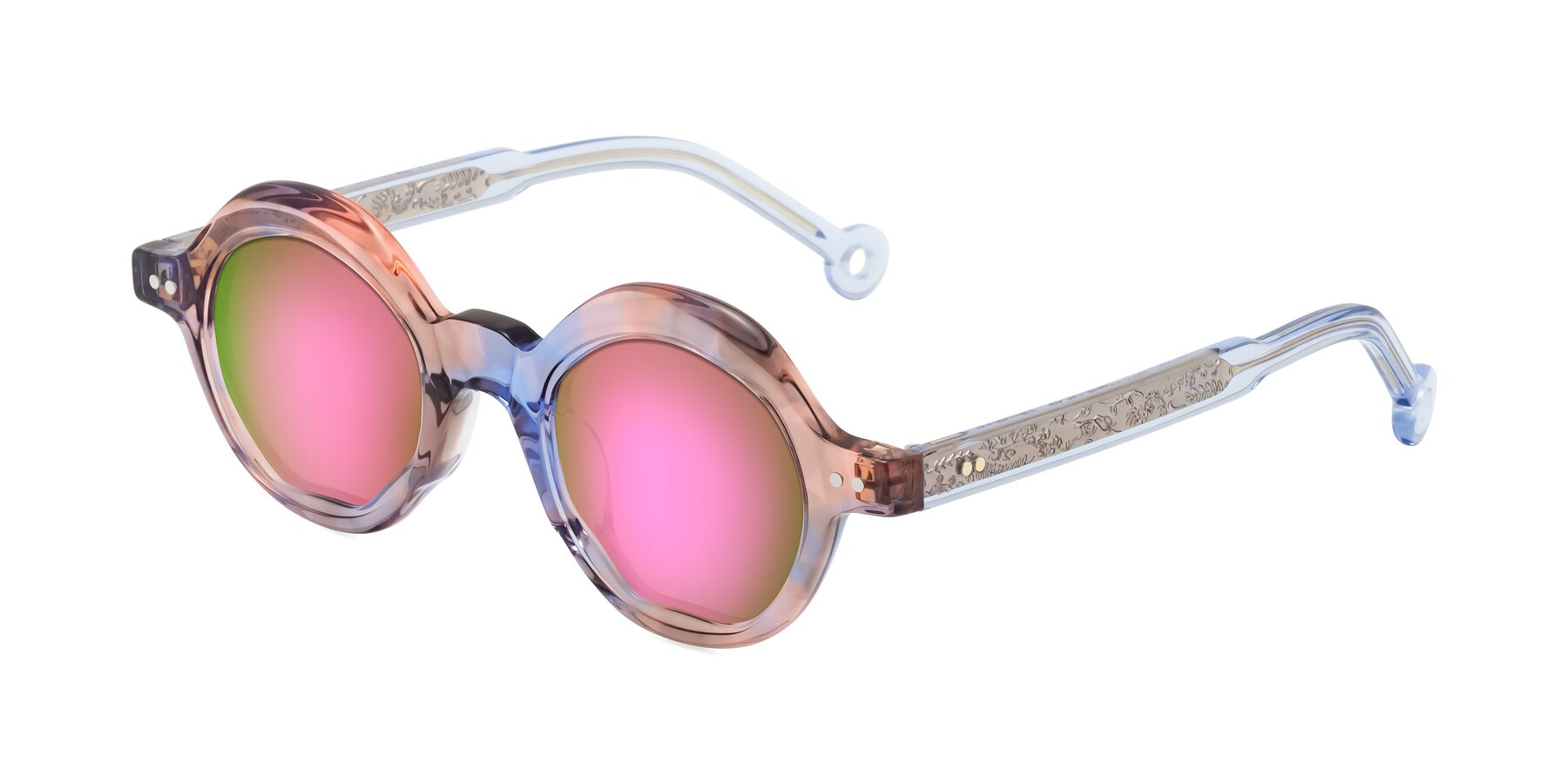 Angle of Skoe in Sunset with Pink Mirrored Lenses