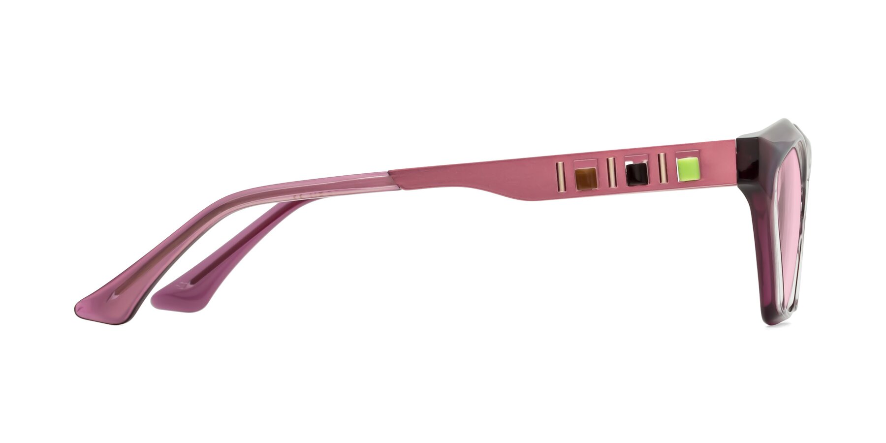 Side of Prade in Iridescent Red with Light Pink Tinted Lenses