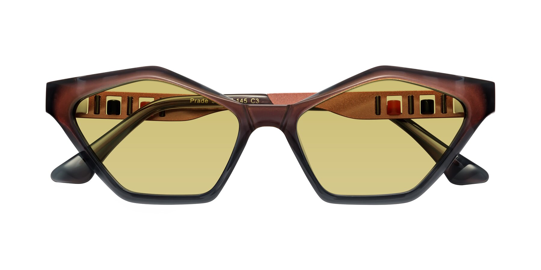 Folded Front of Prade in Iridescent Rust with Medium Champagne Tinted Lenses