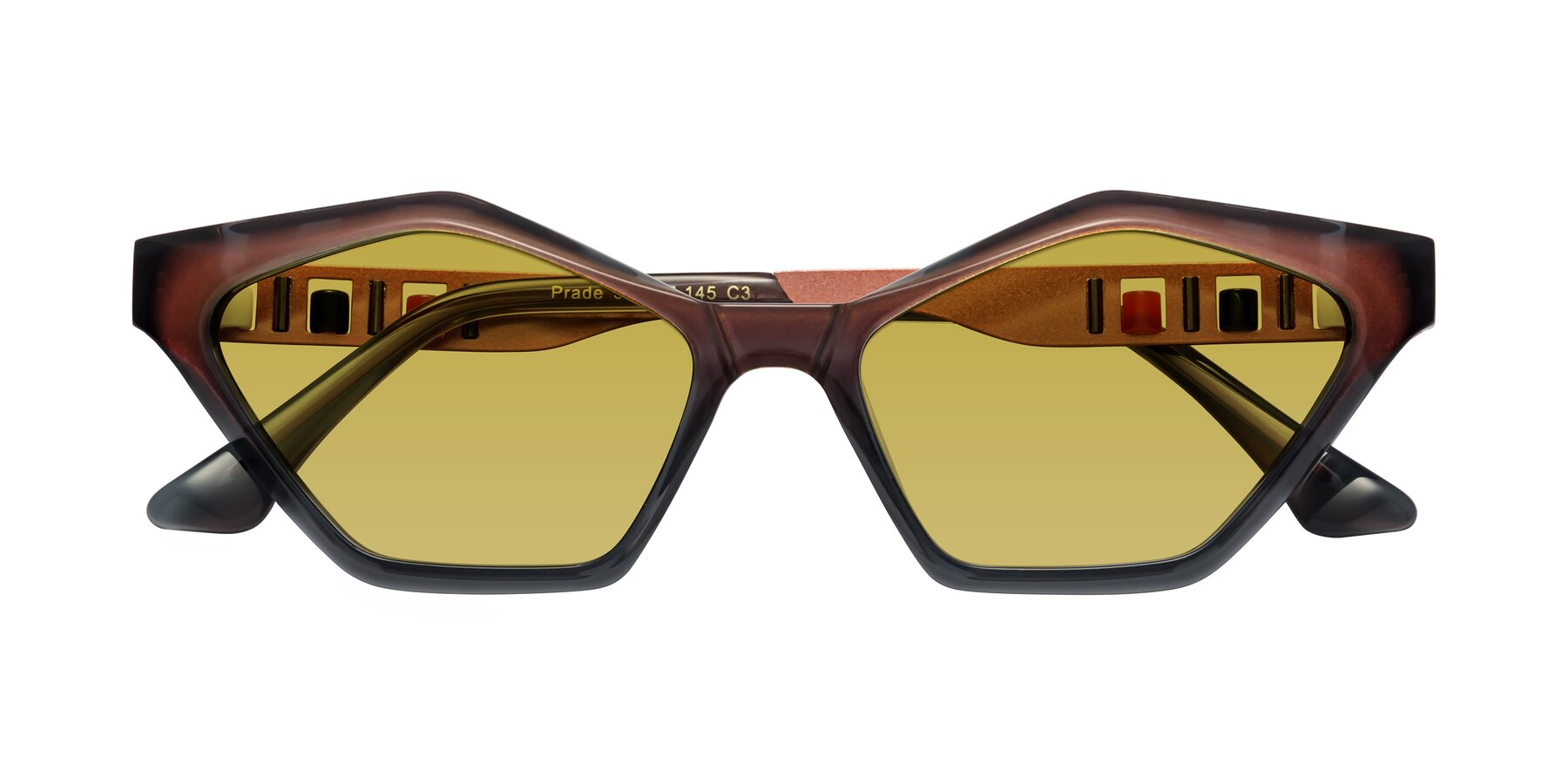 Folded Front of Prade in Iridescent Rust with Champagne Tinted Lenses