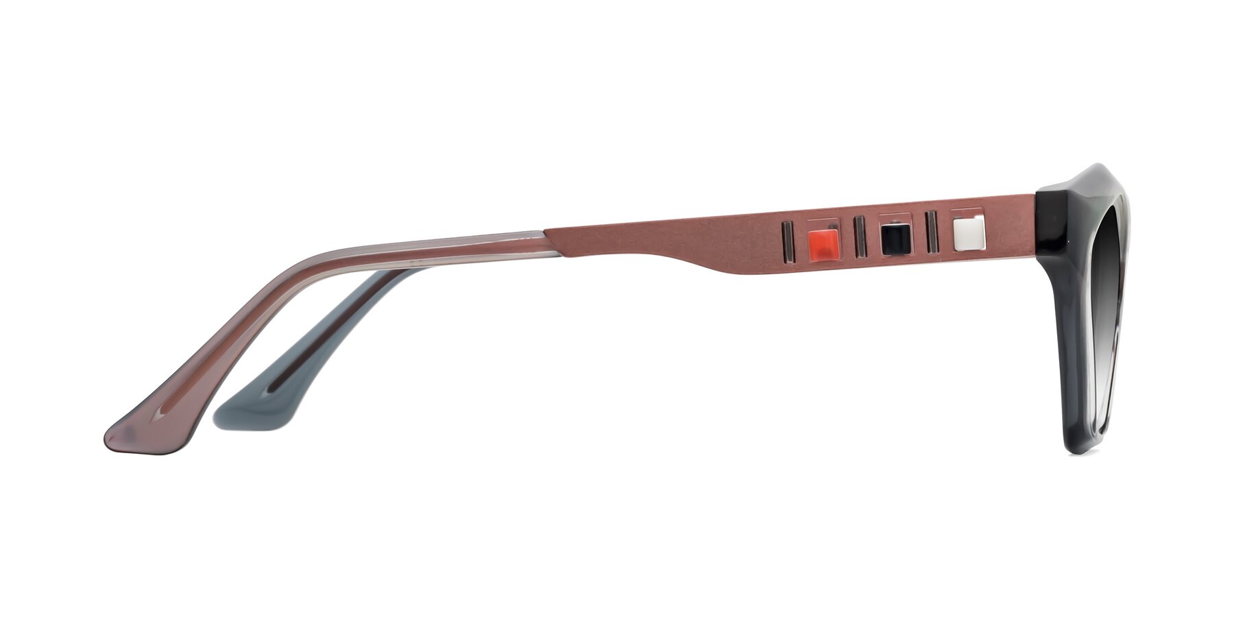 Side of Prade in Iridescent Rust with Gray Gradient Lenses
