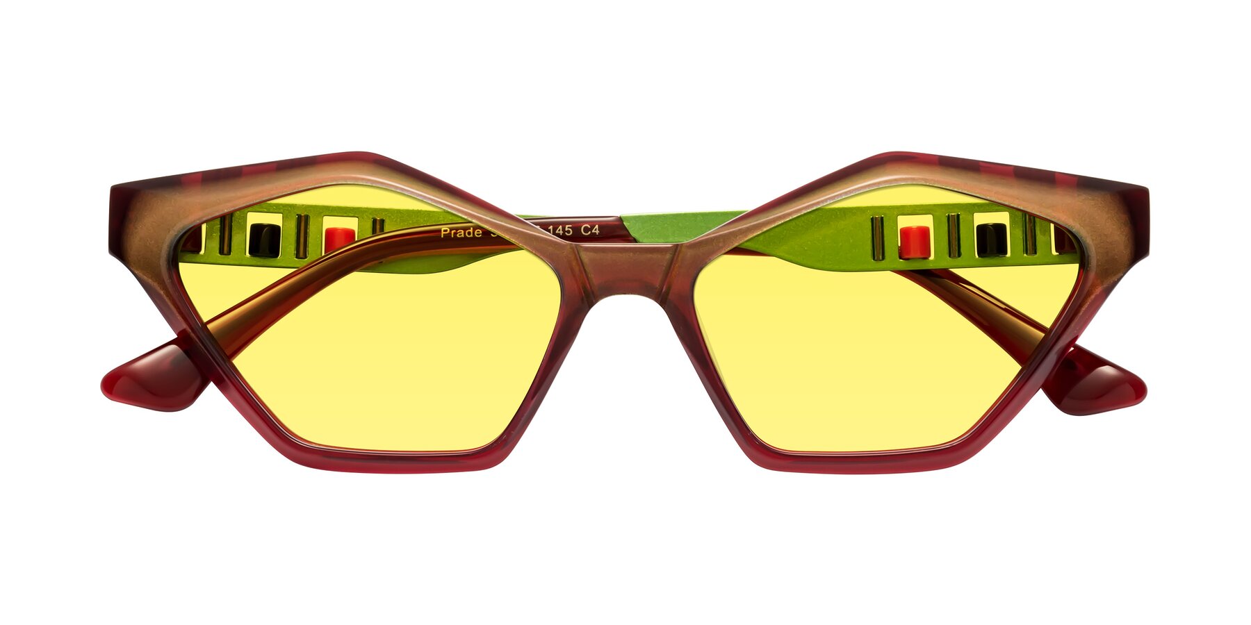 Folded Front of Prade in Iridescent Green with Medium Yellow Tinted Lenses