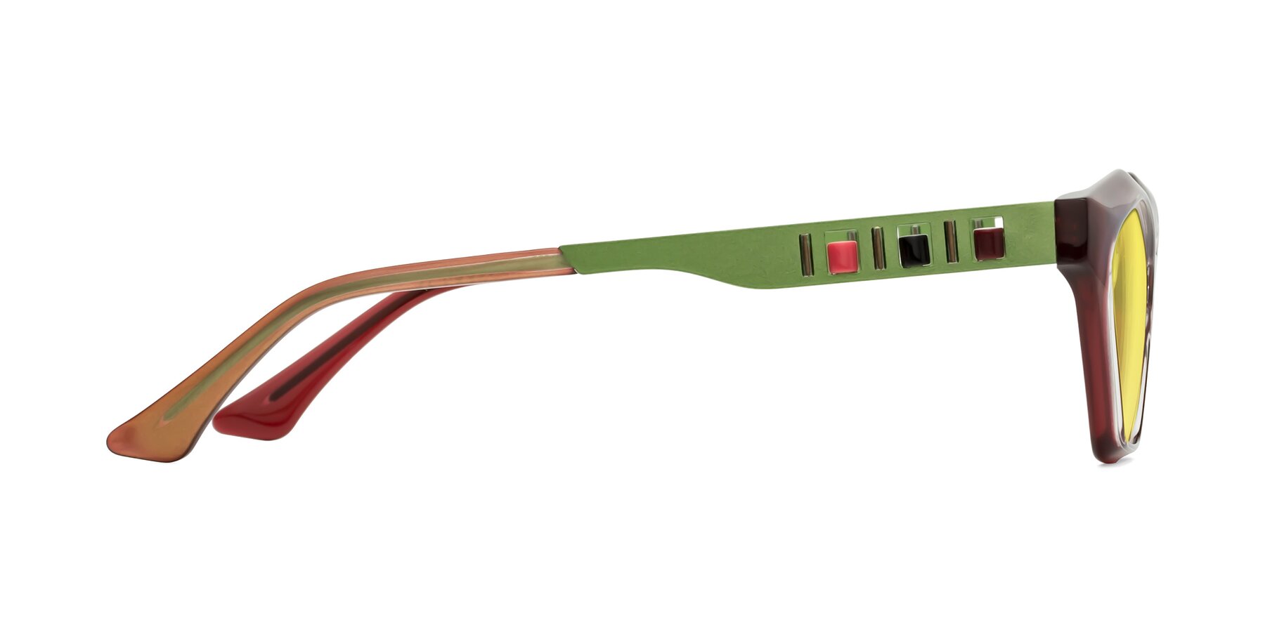 Side of Prade in Iridescent Green with Medium Yellow Tinted Lenses