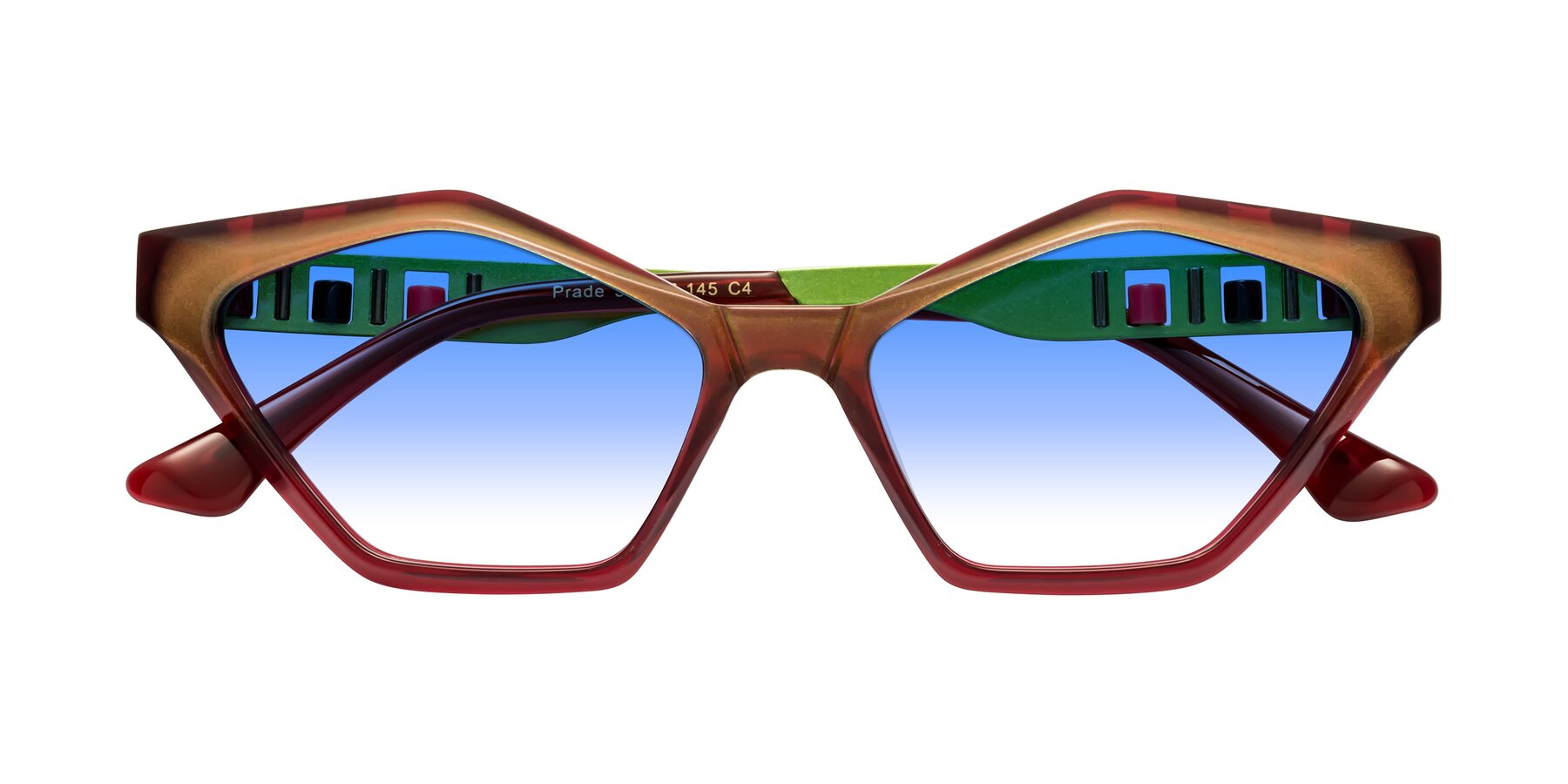 Folded Front of Prade in Iridescent Green with Blue Gradient Lenses