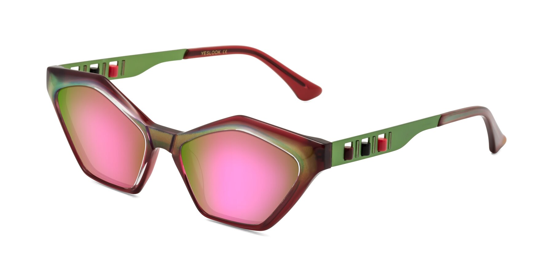 Angle of Prade in Iridescent Green with Pink Mirrored Lenses