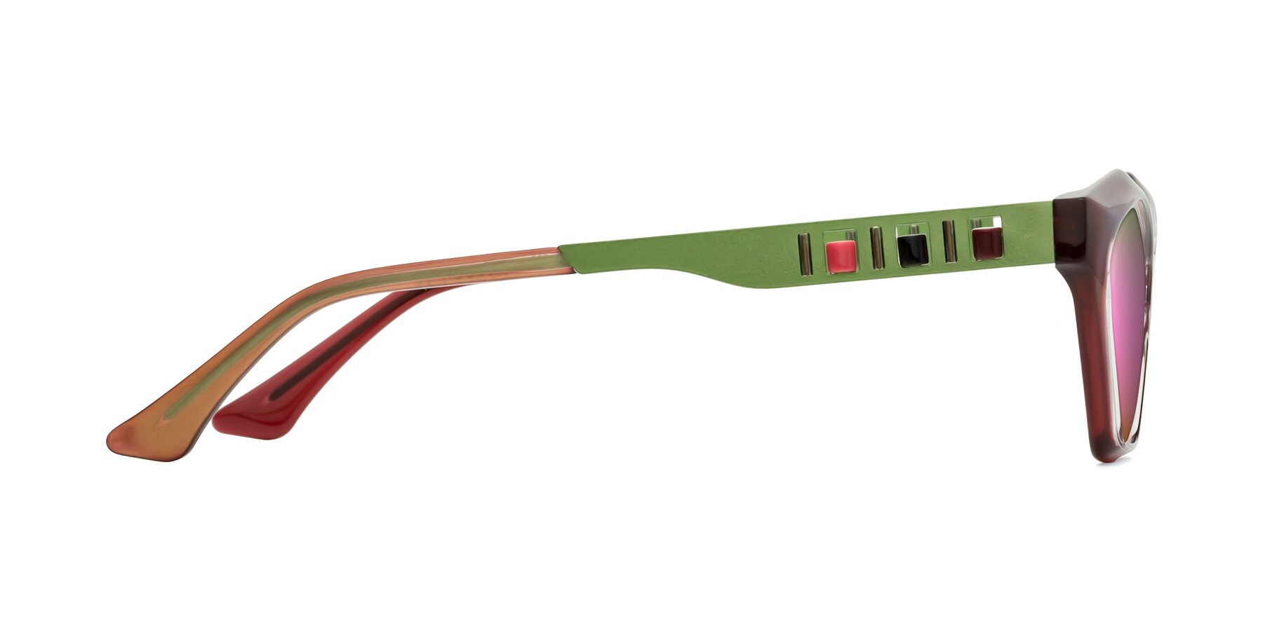 Side of Prade in Iridescent Green with Pink Mirrored Lenses