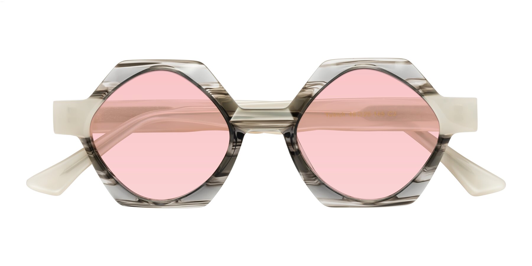 Folded Front of Yukich in Gray Striped with Light Garnet Tinted Lenses