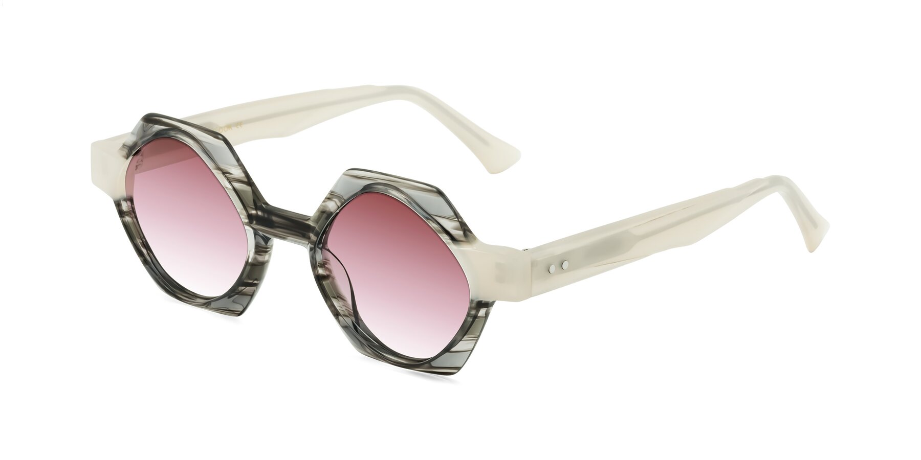Angle of Yukich in Gray Striped with Garnet Gradient Lenses