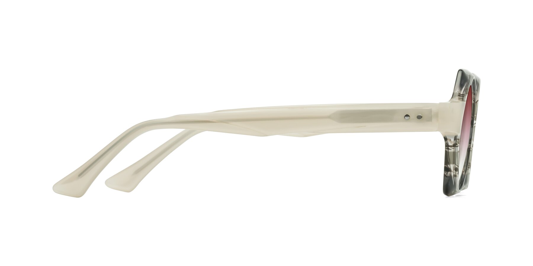 Side of Yukich in Gray Striped with Garnet Gradient Lenses