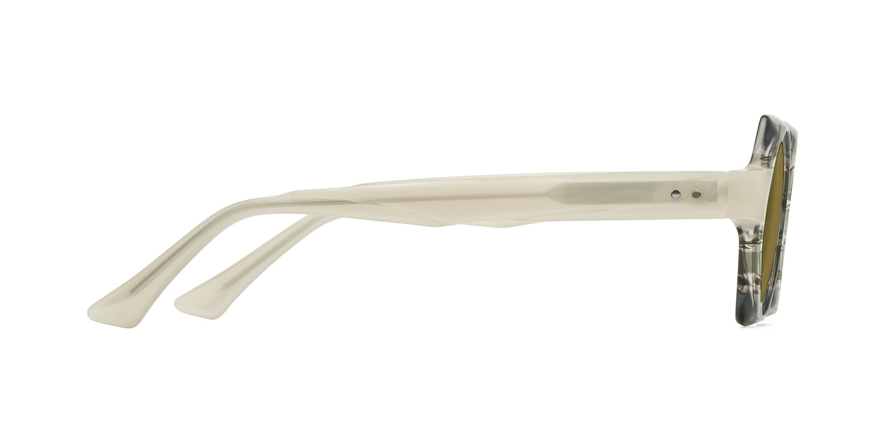Side of Yukich in Gray Striped with Brown Polarized Lenses