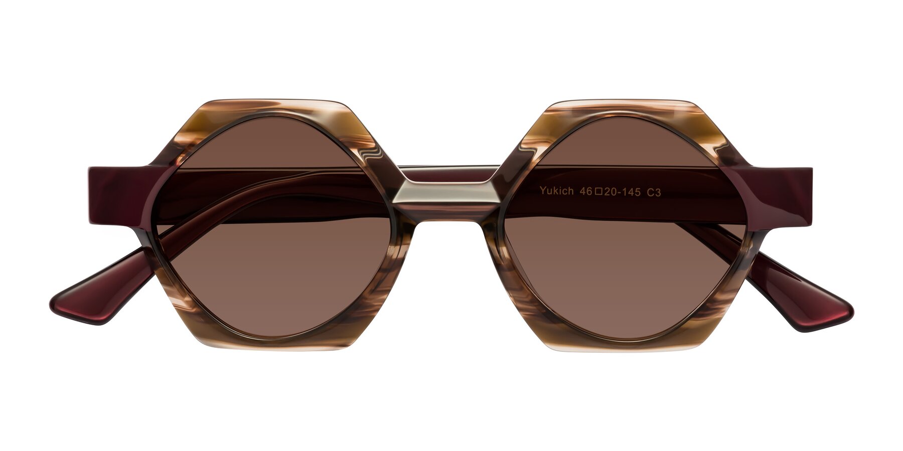 Folded Front of Yukich in Brown Striped with Brown Tinted Lenses
