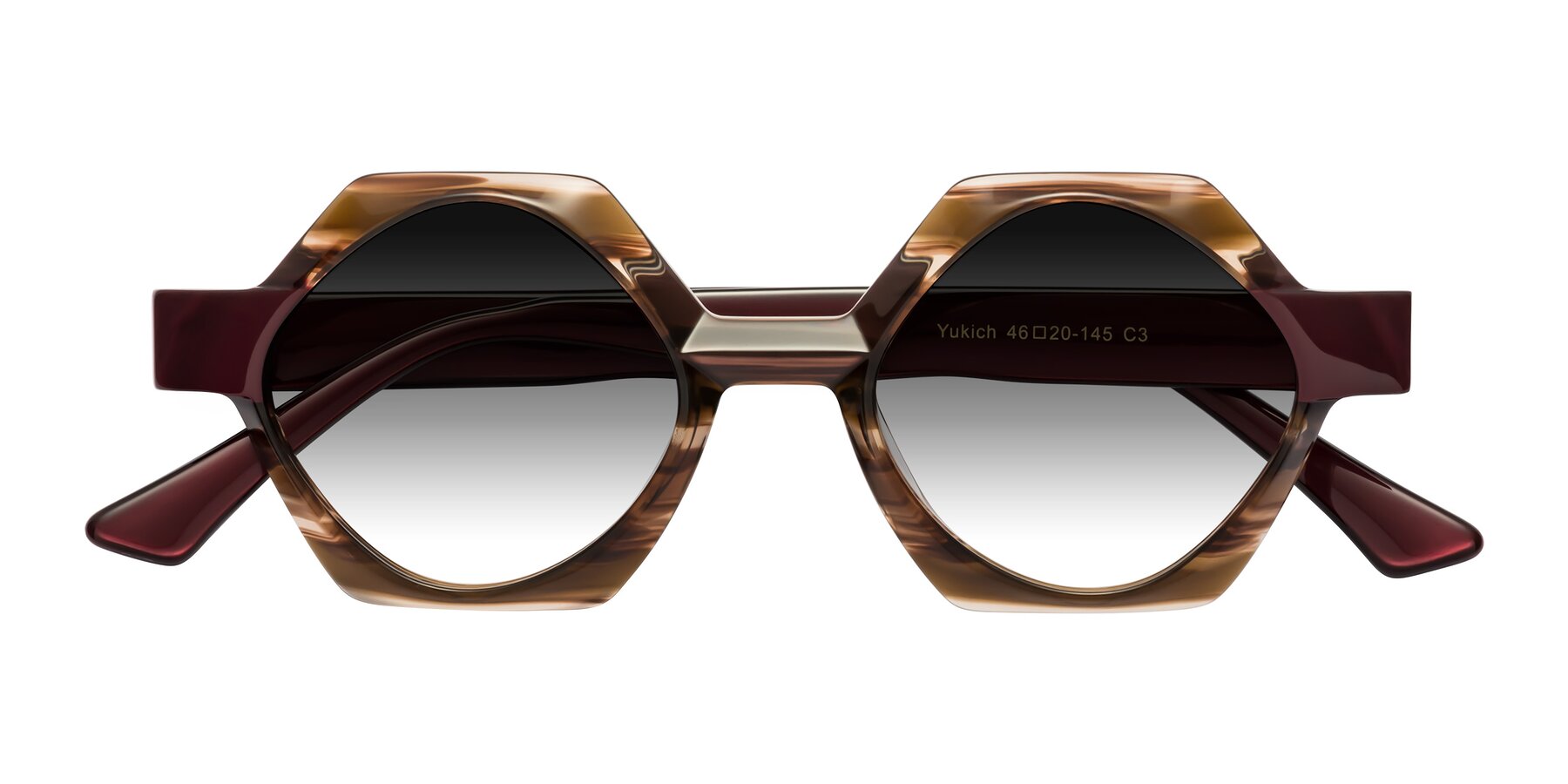 Folded Front of Yukich in Brown Striped with Gray Gradient Lenses