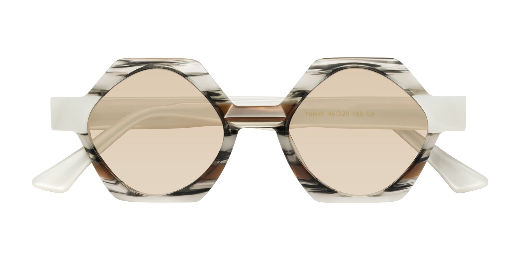 Folded Front of Yukich in Black Striped with Light Brown Tinted Lenses