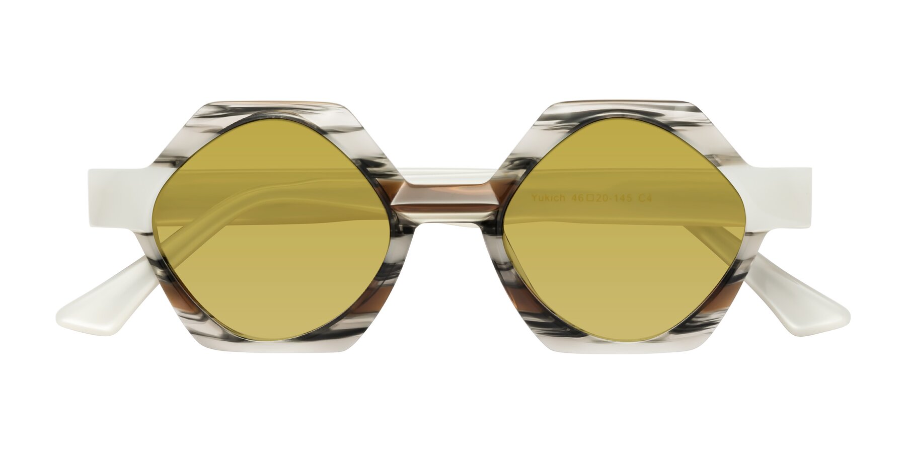 Folded Front of Yukich in Black Striped with Champagne Tinted Lenses