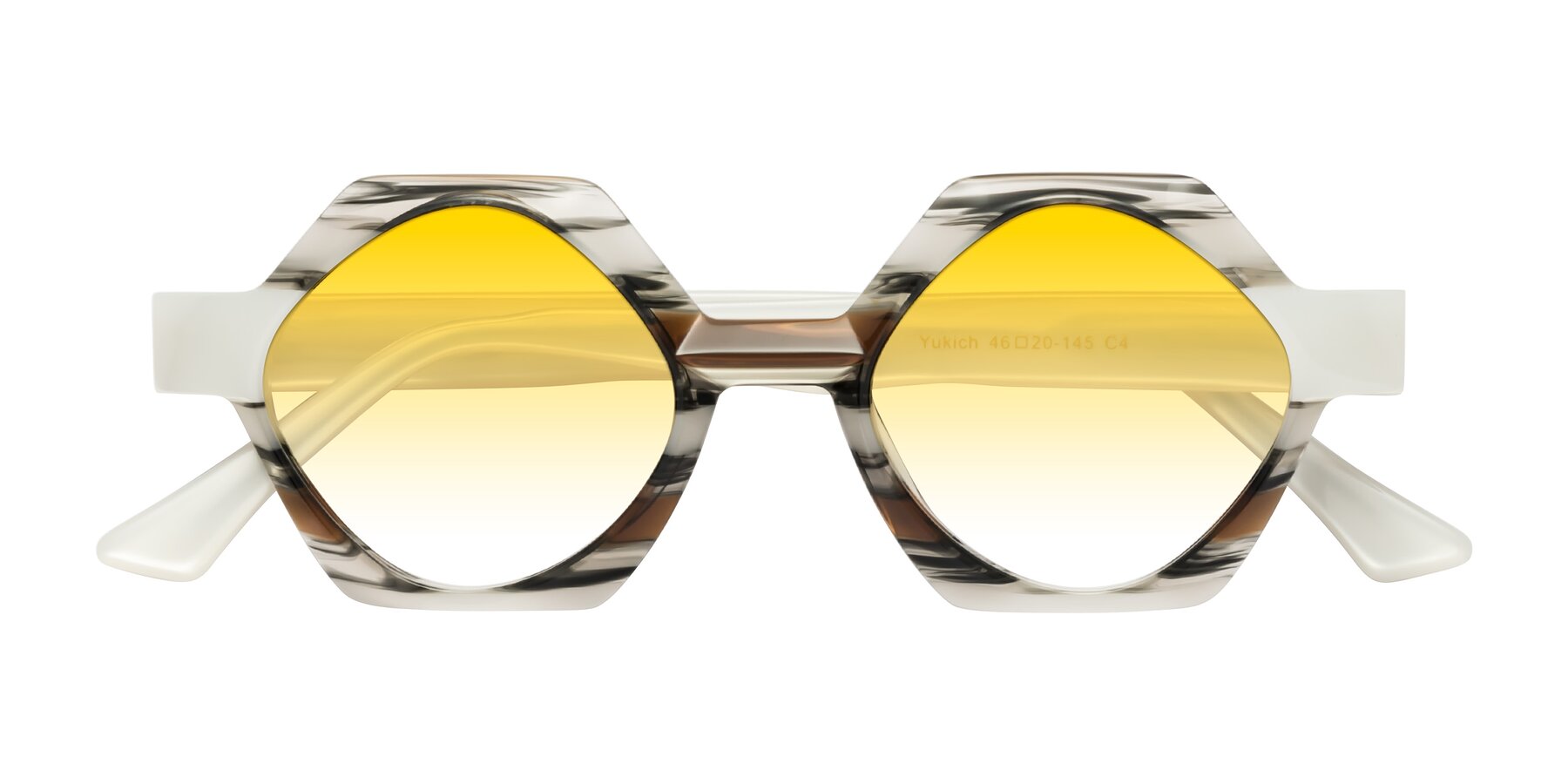 Folded Front of Yukich in Black Striped with Yellow Gradient Lenses