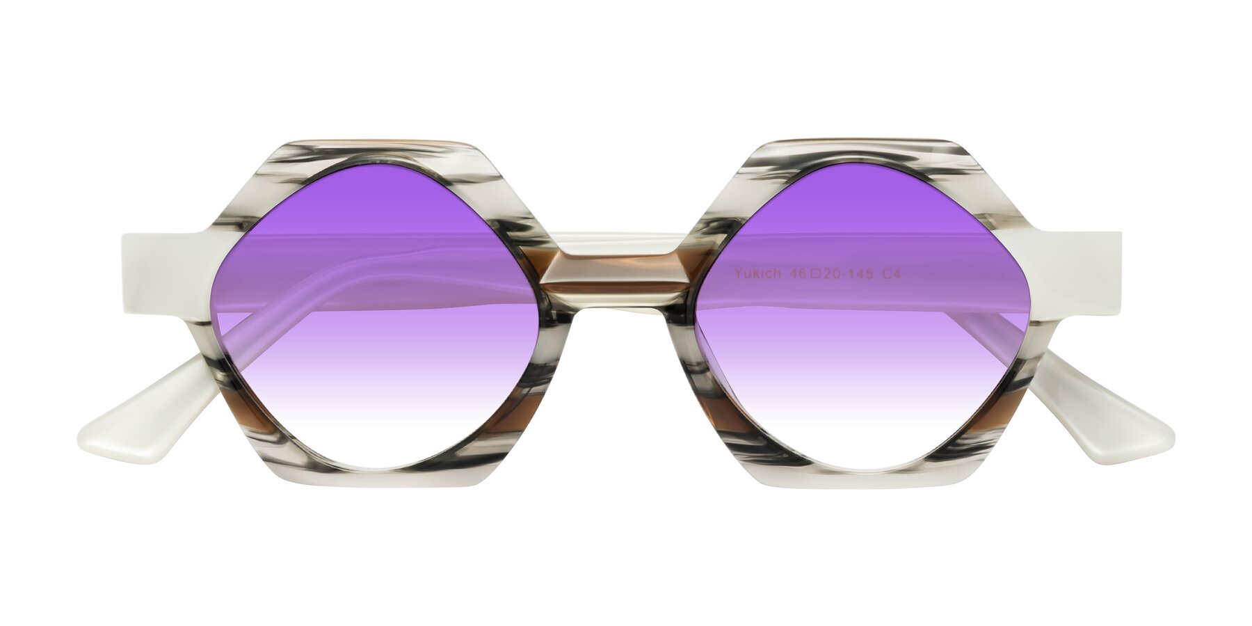 Folded Front of Yukich in Black Striped with Purple Gradient Lenses