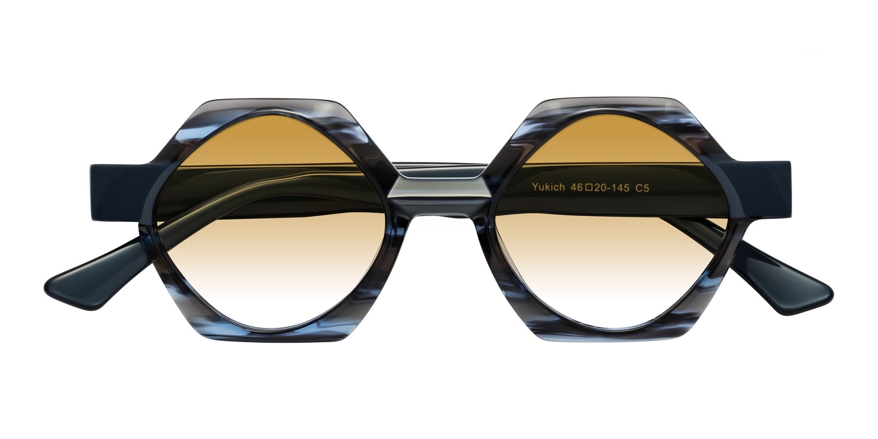 Folded Front of Yukich in Blue Striped with Champagne Gradient Lenses