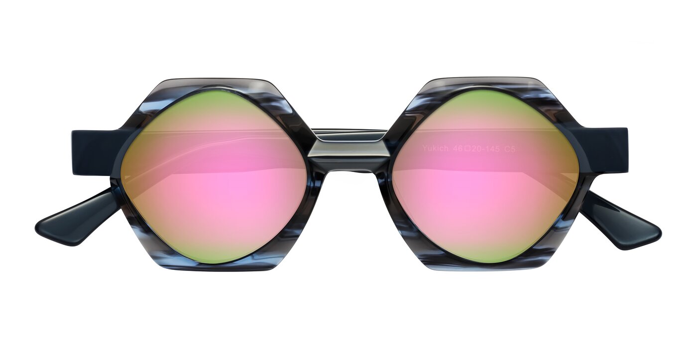 Yukich - Blue Striped Flash Mirrored Sunglasses