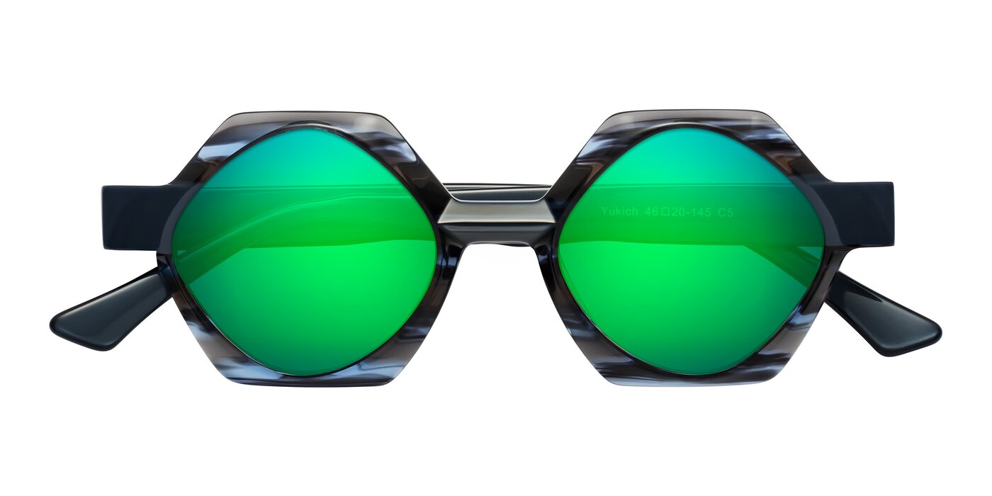 Yukich - Blue Striped Flash Mirrored Sunglasses
