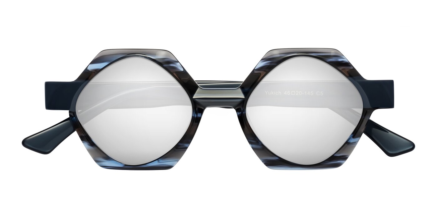 Yukich - Blue Striped Flash Mirrored Sunglasses