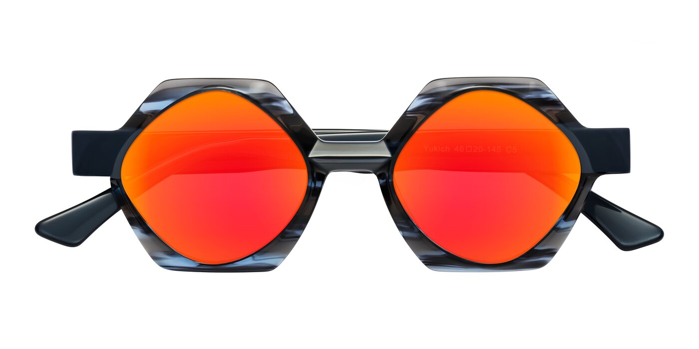 Yukich - Blue Striped Flash Mirrored Sunglasses