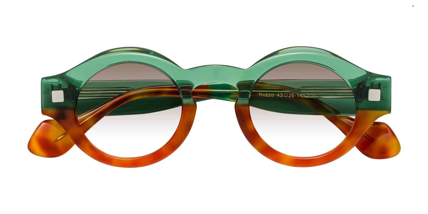 Folded Front of Nuzzo in Green-Orange Tortoise with Brown Gradient Lenses