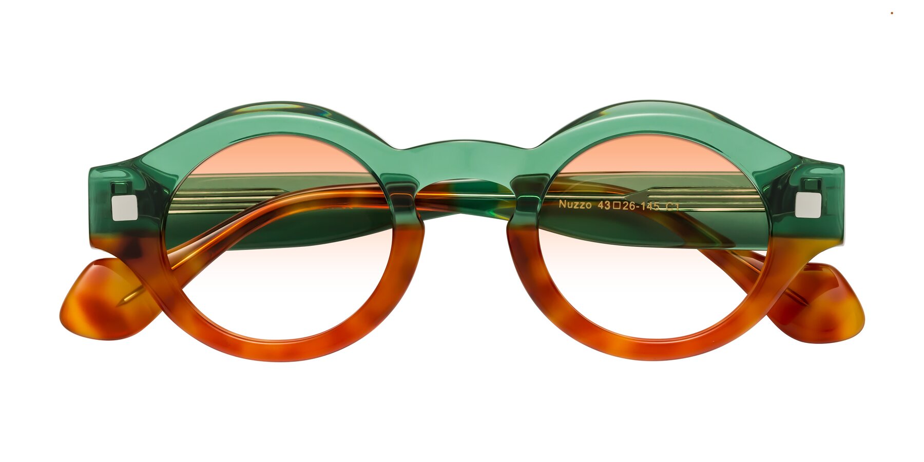 Folded Front of Nuzzo in Green-Orange Tortoise with Orange Gradient Lenses