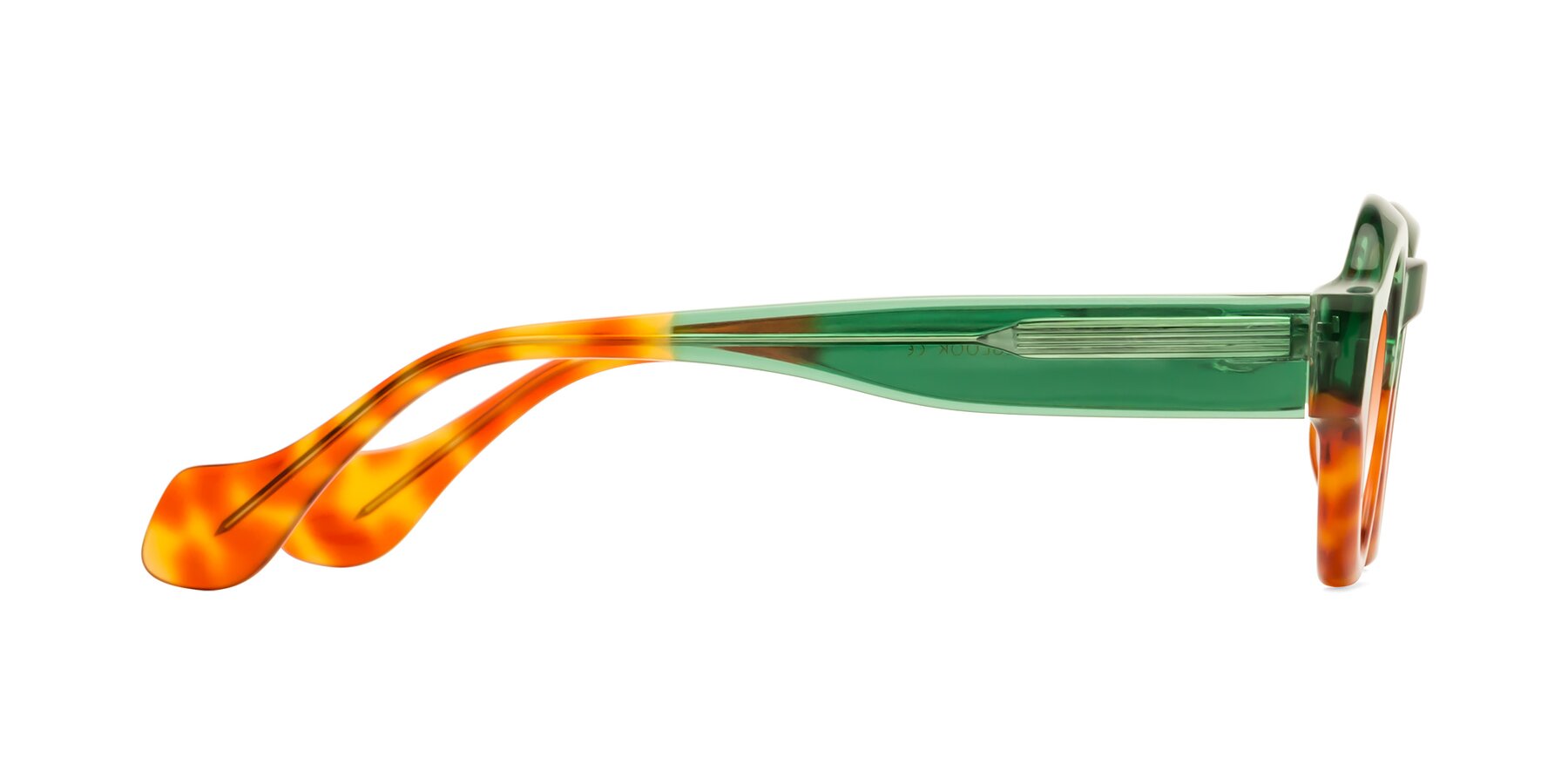 Side of Nuzzo in Green-Orange Tortoise with Orange Gradient Lenses
