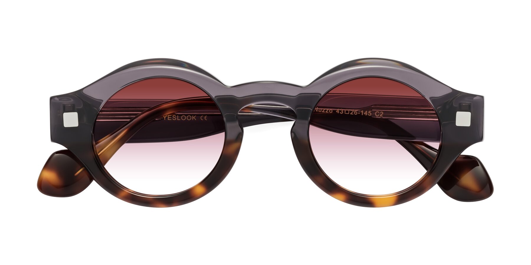 Folded Front of Nuzzo in Gray-Tortoise with Garnet Gradient Lenses