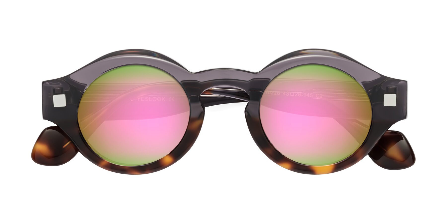 Folded Front of Nuzzo in Gray-Tortoise with Pink Mirrored Lenses