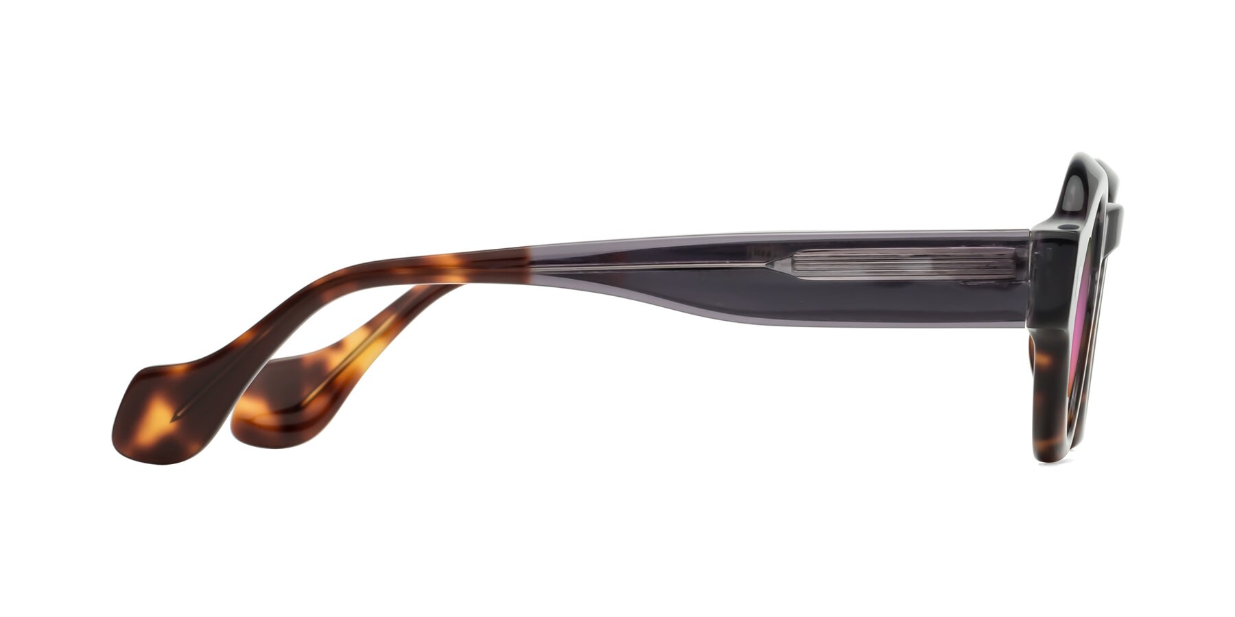 Side of Nuzzo in Gray-Tortoise with Pink Mirrored Lenses