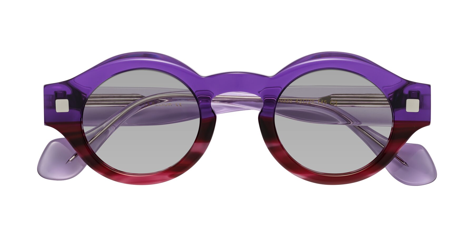 Folded Front of Nuzzo in Purple-Wine Striped with Light Gray Tinted Lenses