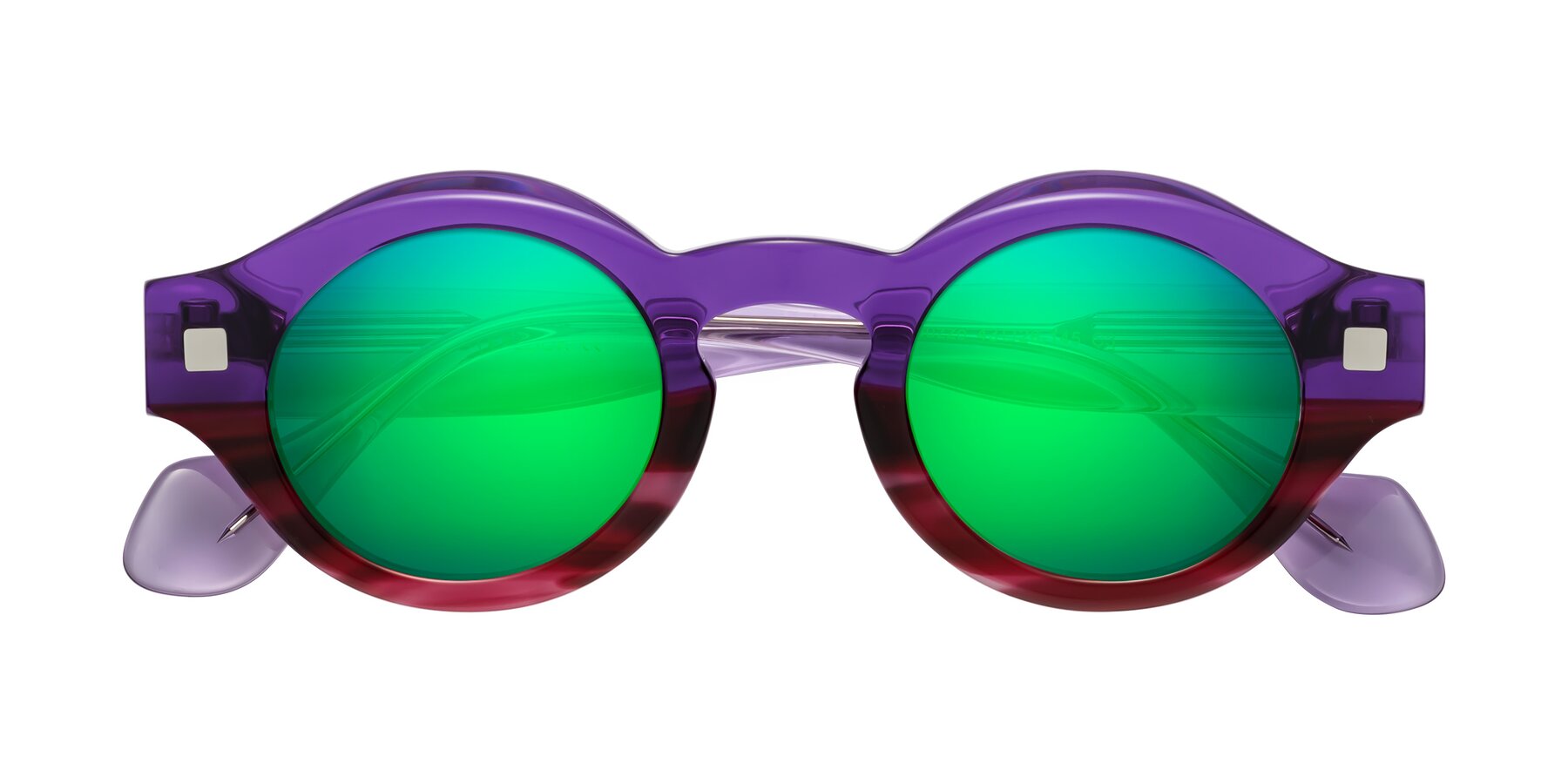 Folded Front of Nuzzo in Purple-Wine Striped with Green Mirrored Lenses