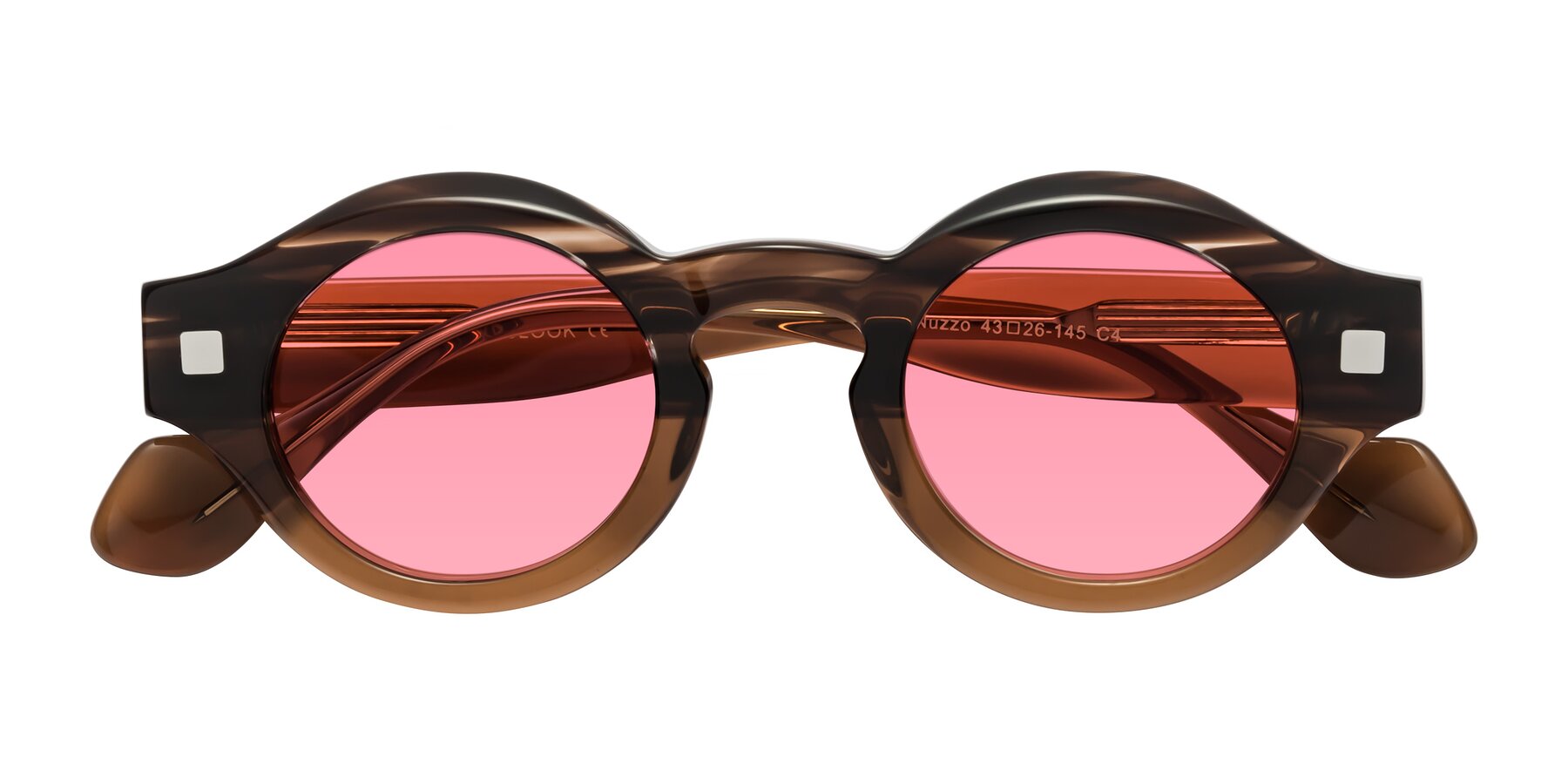 Folded Front of Nuzzo in Brown Striped-Brown with Pink Tinted Lenses
