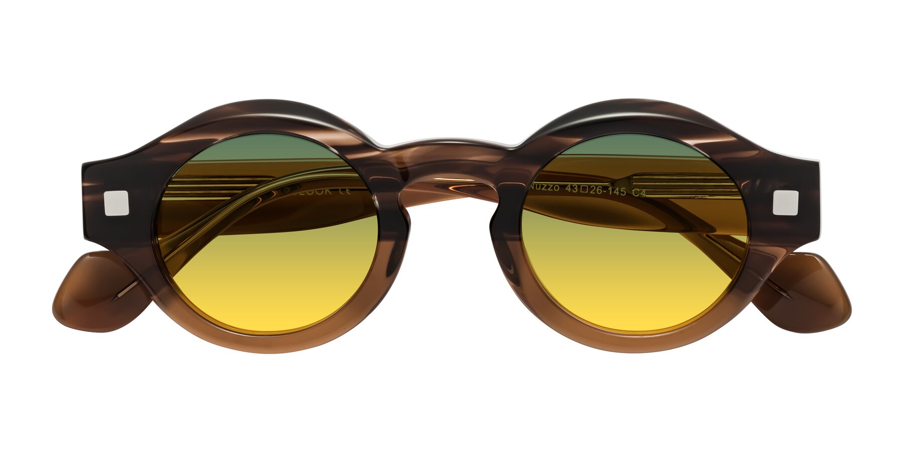 Folded Front of Nuzzo in Brown Striped-Brown with Green / Yellow Gradient Lenses