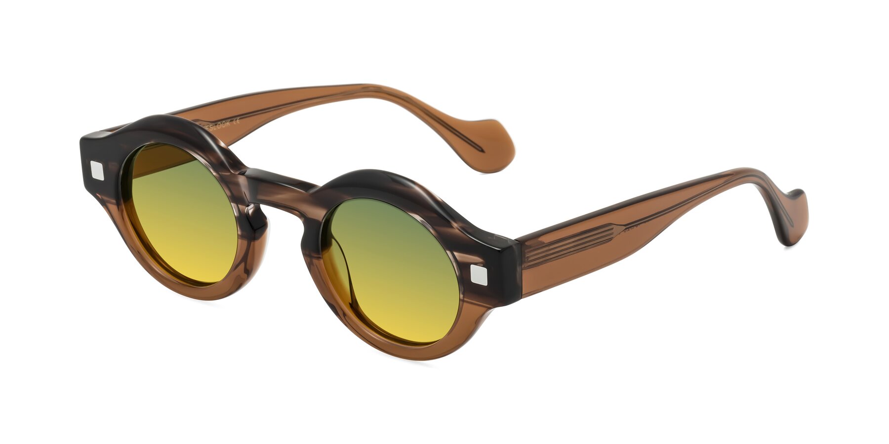Angle of Nuzzo in Brown Striped-Brown with Green / Yellow Gradient Lenses