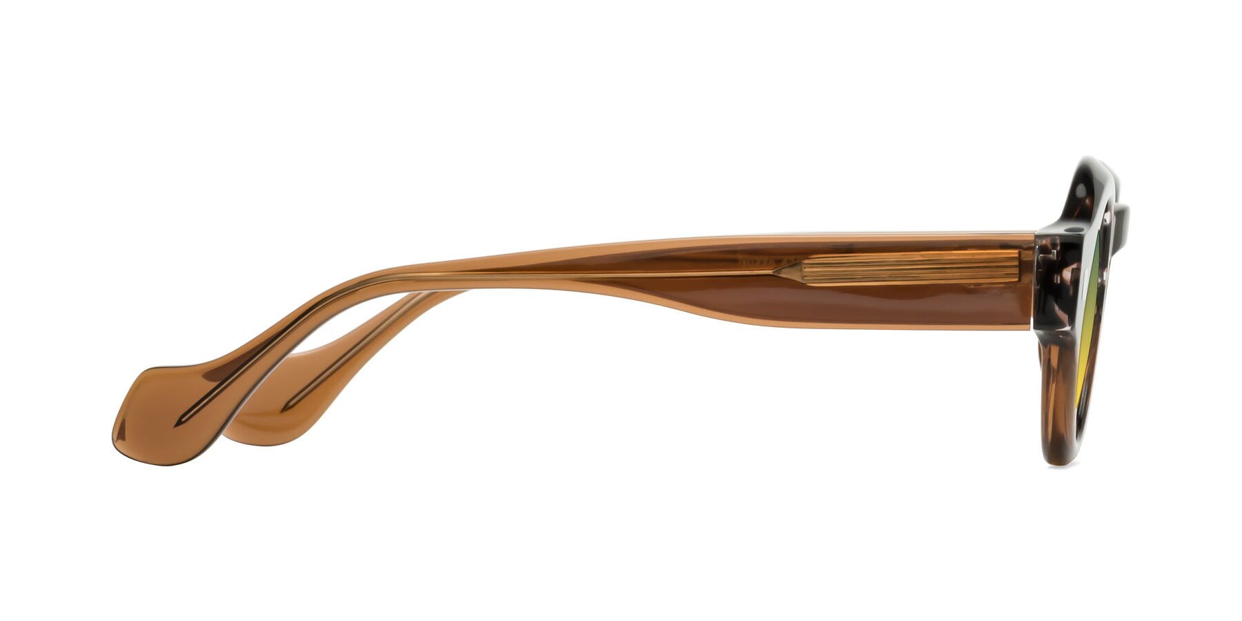 Side of Nuzzo in Brown Striped-Brown with Green / Yellow Gradient Lenses