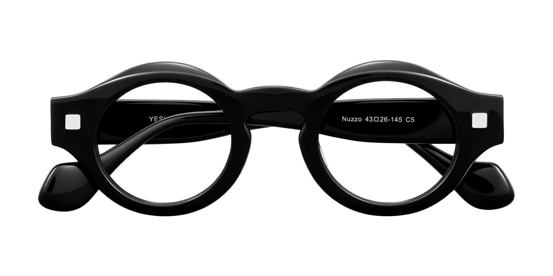 Folded Front of Nuzzo in Black with Clear Reading Eyeglass Lenses