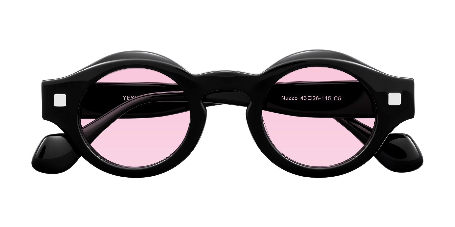 Folded Front of Nuzzo in Black with Light Pink Tinted Lenses
