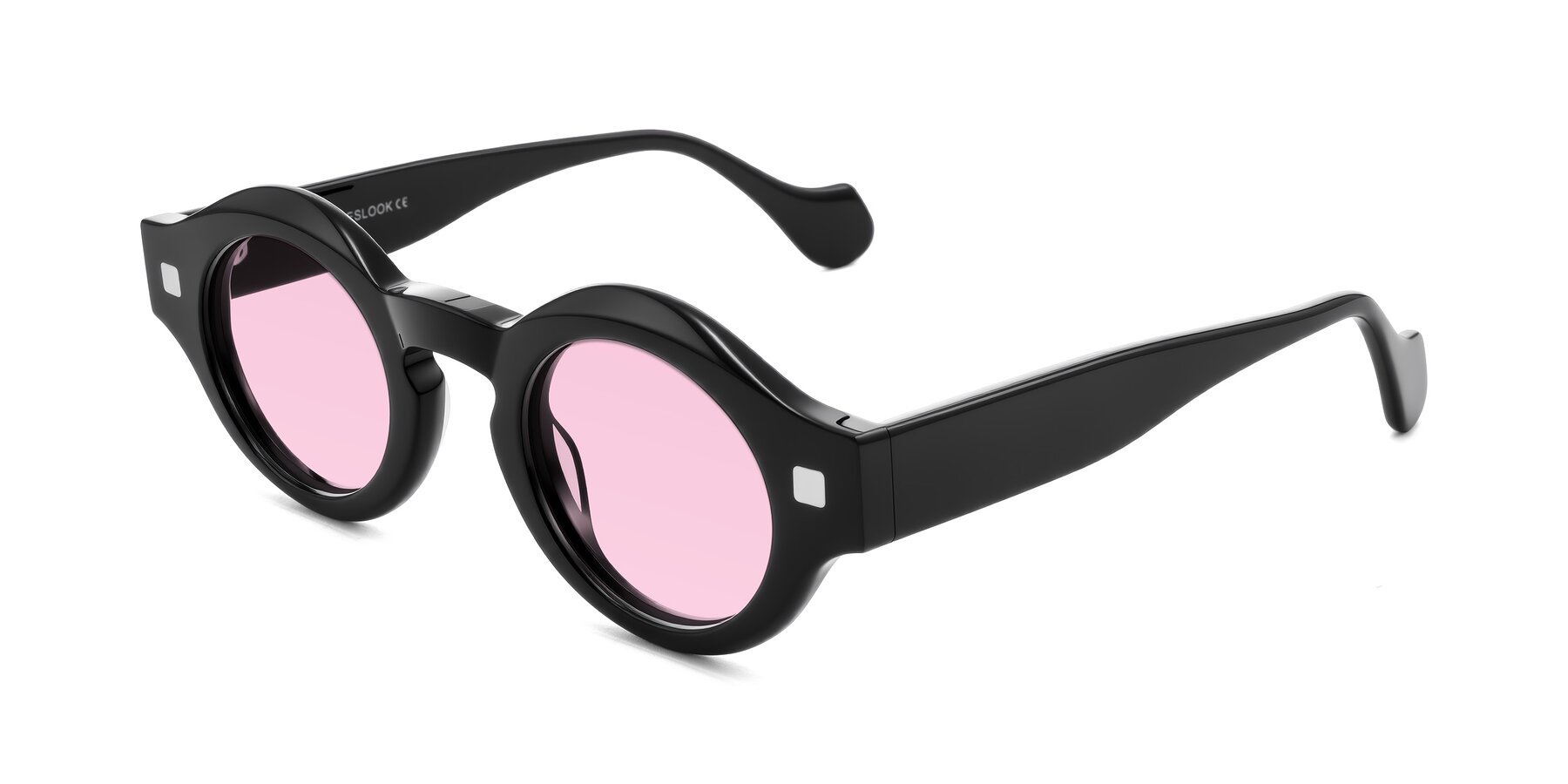 Angle of Nuzzo in Black with Light Pink Tinted Lenses