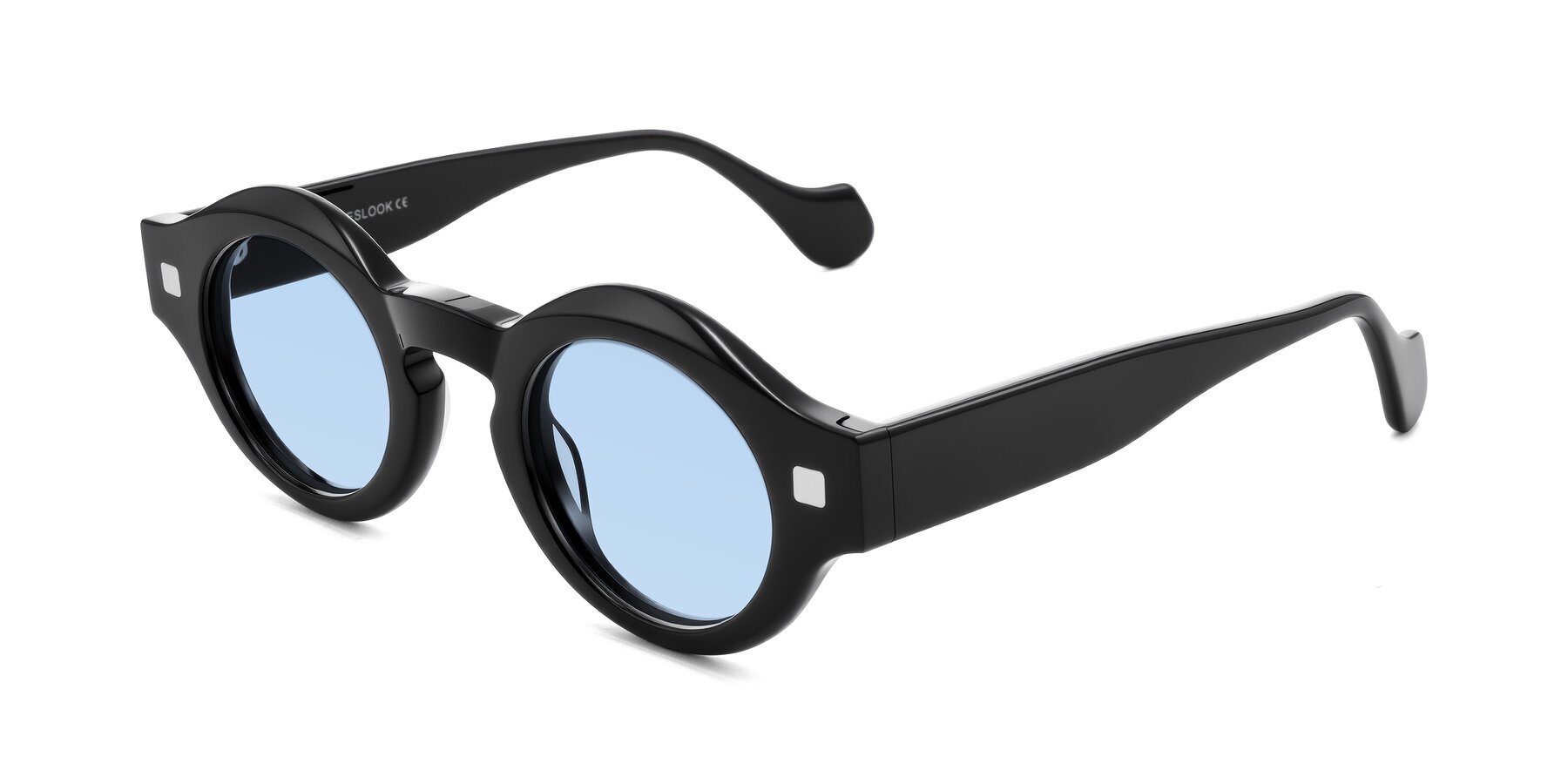 Angle of Nuzzo in Black with Light Blue Tinted Lenses