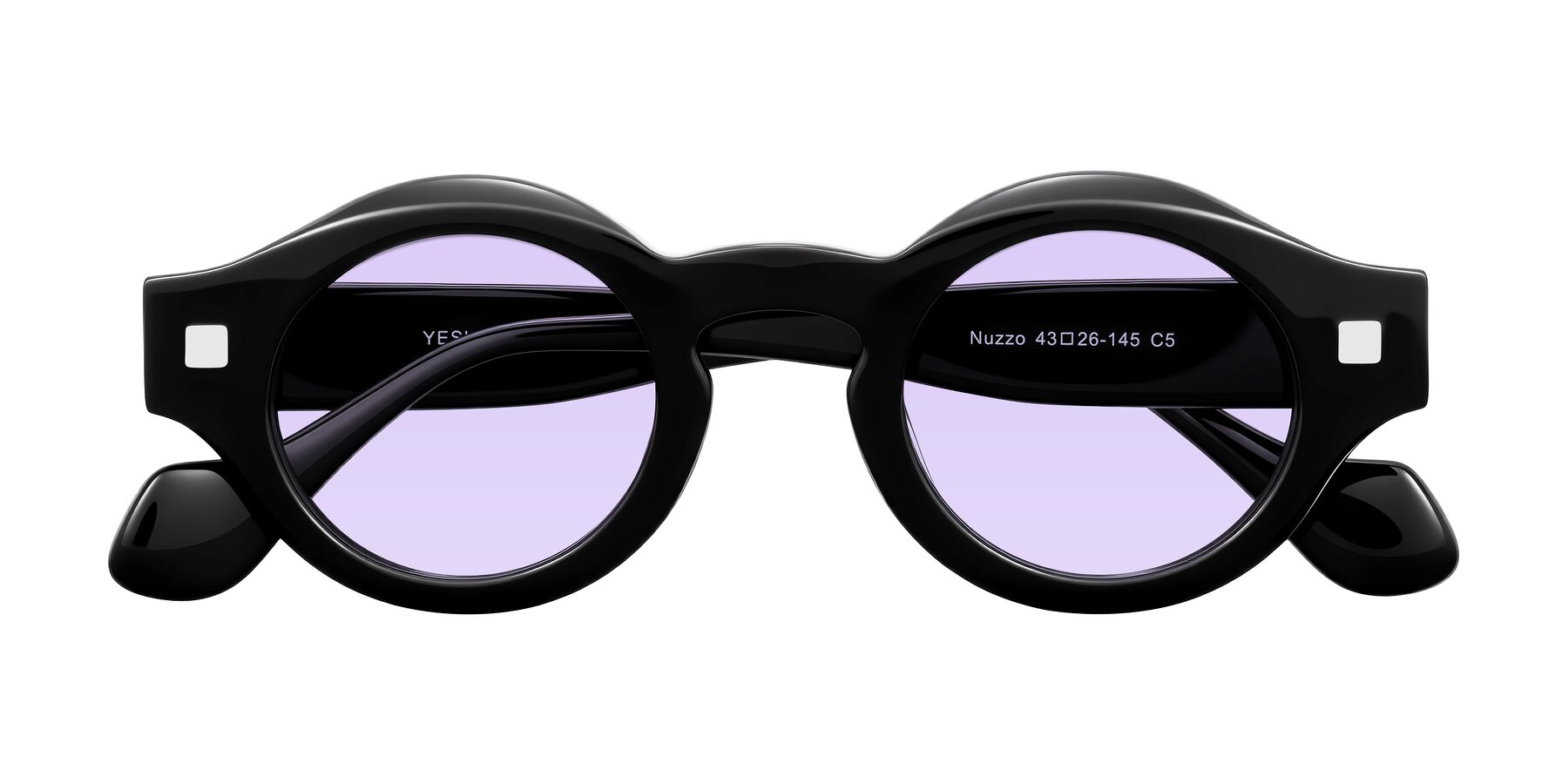 Folded Front of Nuzzo in Black with Light Purple Tinted Lenses