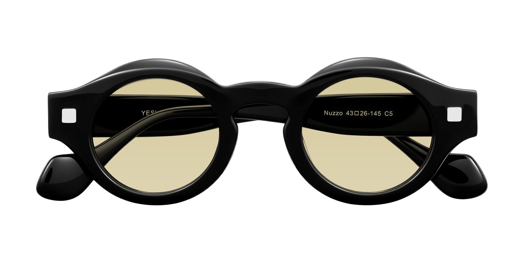 Folded Front of Nuzzo in Black with Light Champagne Tinted Lenses