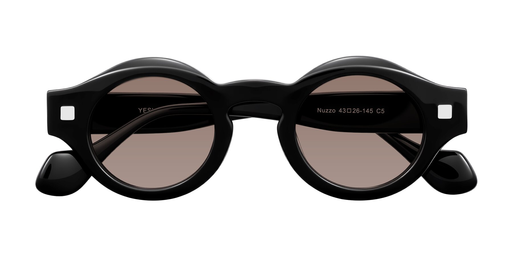 Folded Front of Nuzzo in Black with Medium Brown Tinted Lenses