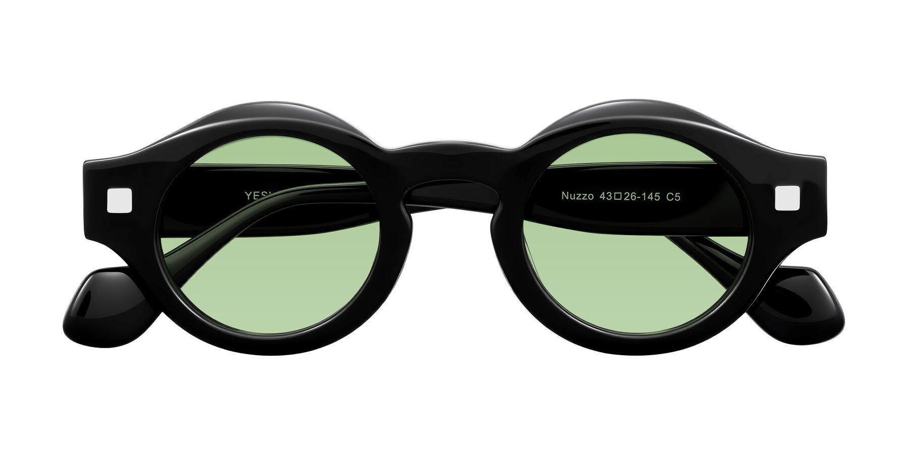 Folded Front of Nuzzo in Black with Medium Green Tinted Lenses