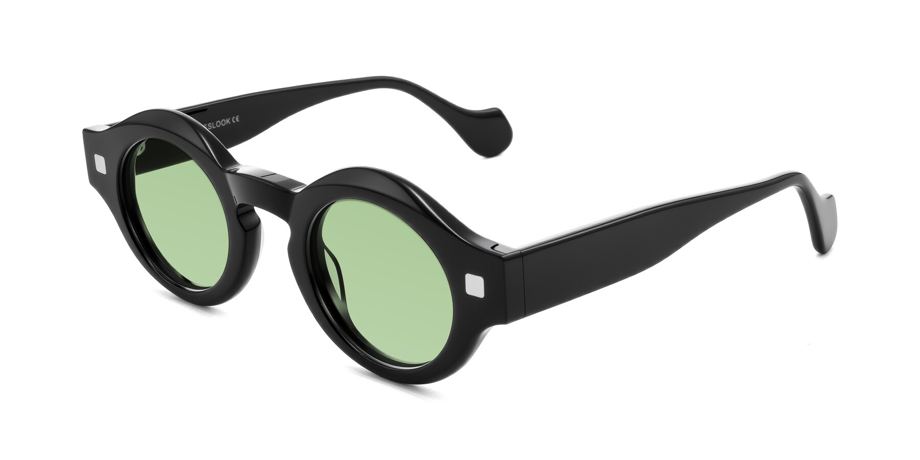 Angle of Nuzzo in Black with Medium Green Tinted Lenses