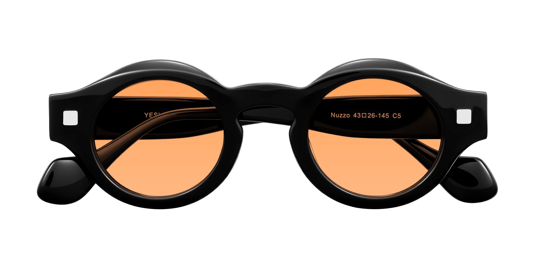 Folded Front of Nuzzo in Black with Medium Orange Tinted Lenses