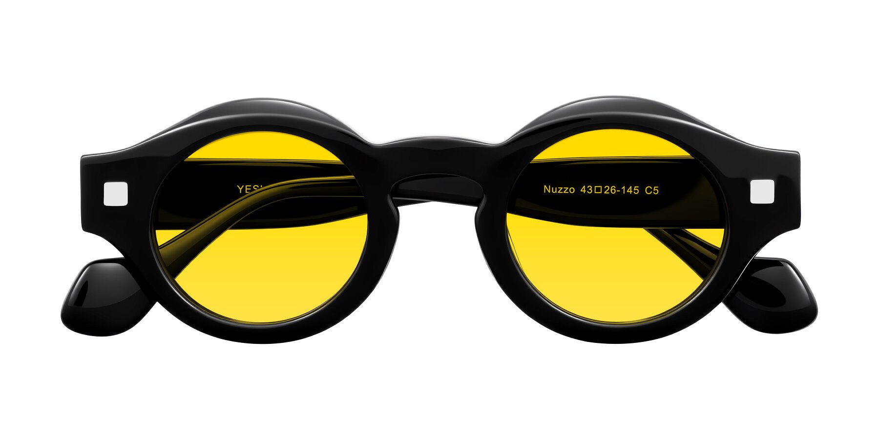 Folded Front of Nuzzo in Black with Yellow Tinted Lenses