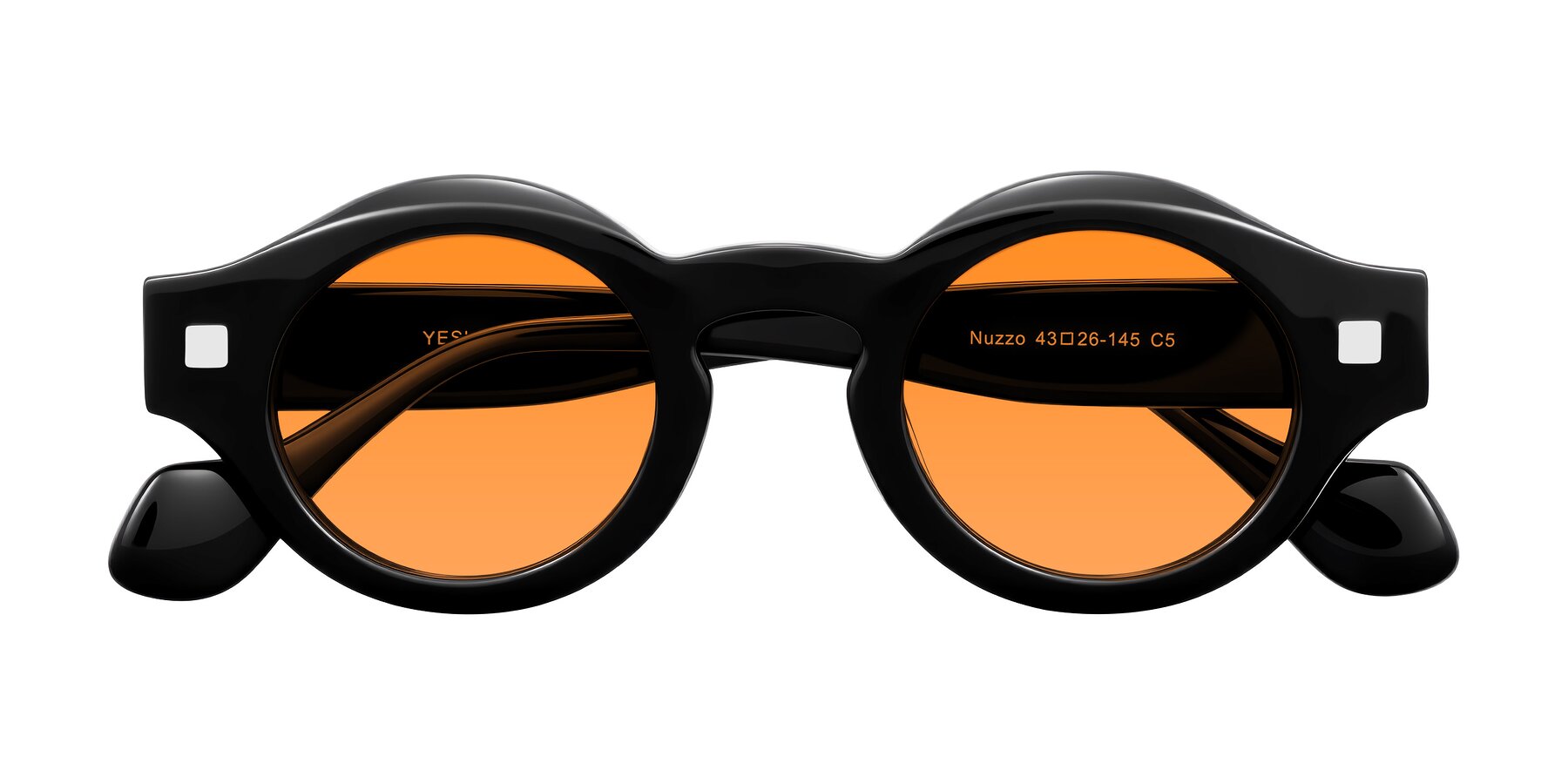 Folded Front of Nuzzo in Black with Orange Tinted Lenses